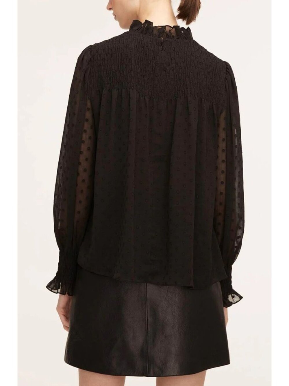 Rebecca Taylor Blouse Mock Neck Top Puff Sleeve Black Size XS New With Tag - Picture 2 of 4